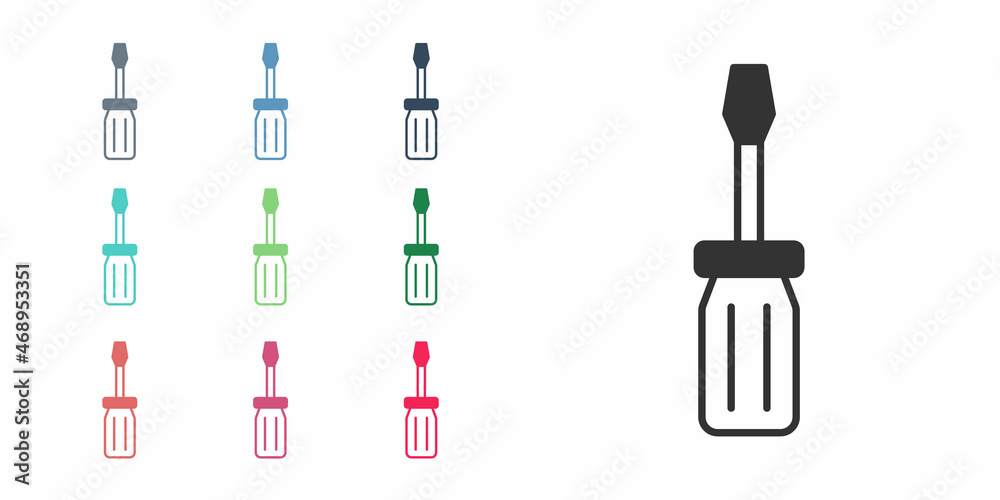 Black Screwdriver icon isolated on white background. Service tool symbol. Set icons colorful. Vector Black Screwdriver icon isolated on white background. Service tool symbol. Set icons colorful. Vector