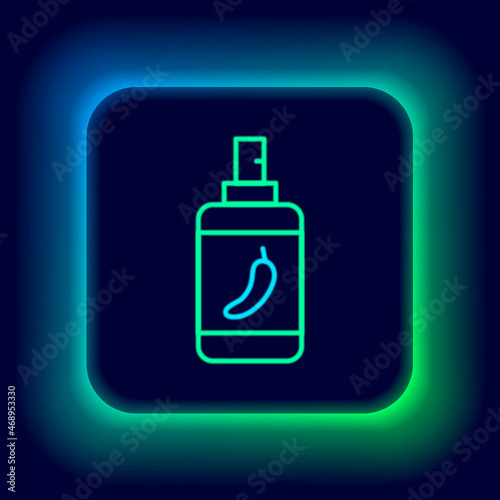 Glowing neon line Pepper spray icon isolated on black background. OC gas. Capsicum self defense aerosol. Colorful outline concept. Vector