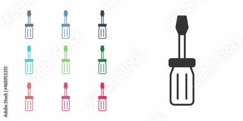 Black Screwdriver icon isolated on white background. Service tool symbol. Set icons colorful. Vector