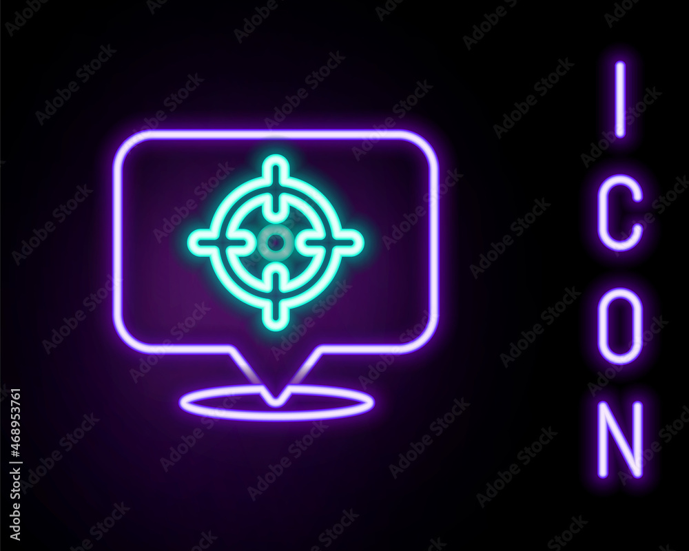 Glowing neon line Target financial goal concept icon isolated on black background. Symbolic goals achievement, success. Colorful outline concept. Vector Glowing neon line Target financial goal concept icon isolated on black background. Symbolic goals achievement, success. Colorful outline concept. Vector