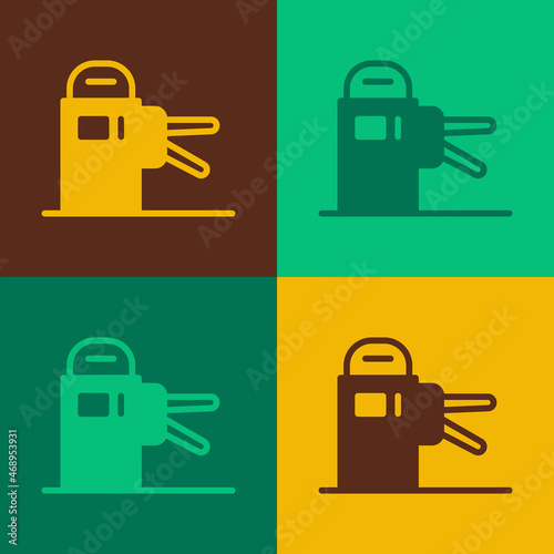 Pop art Turnstile icon isolated on color background. Vector