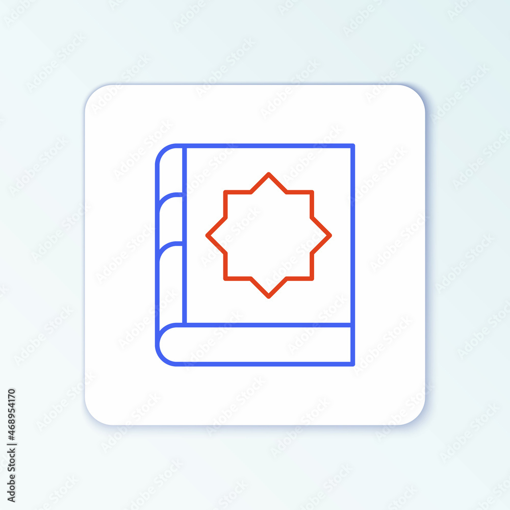 Line Holy book of Koran icon isolated on white background. Muslim holiday, Eid Mubarak, Eid al-fitr, Ramadan Kareem. Colorful outline concept. Vector Line Holy book of Koran icon isolated on white background. Muslim holiday, Eid Mubarak, Eid al-fitr, Ramadan Kareem. Colorful outline concept. Vector