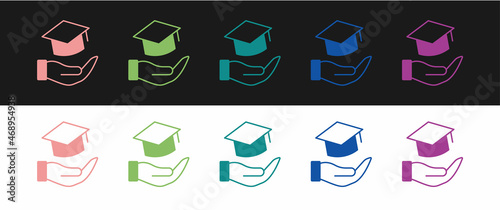 Set Education grant icon isolated on black and white background. Tuition fee, financial education, budget fund, scholarship program, graduation hat. Vector