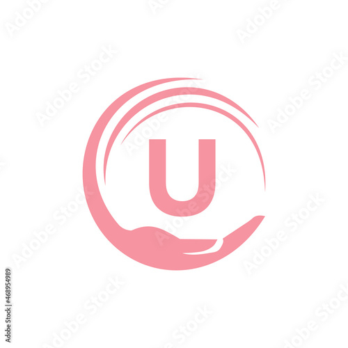 Charity Logo Template On Letter U. Initial Unity Foundation Human Logo Sign. Unity Team Work Logo Design With U Letter Template