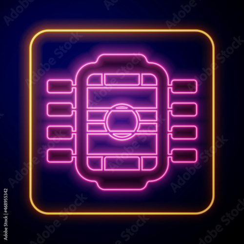 Glowing neon Table football game hobby or leisure icon isolated on black background. Sport team football players. Vector