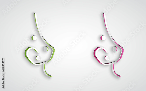 Paper cut Acne icon isolated on grey background. Inflamed pimple on the skin. The sebum in the clogged pore promotes the growth of a bacteria. Paper art style. Vector