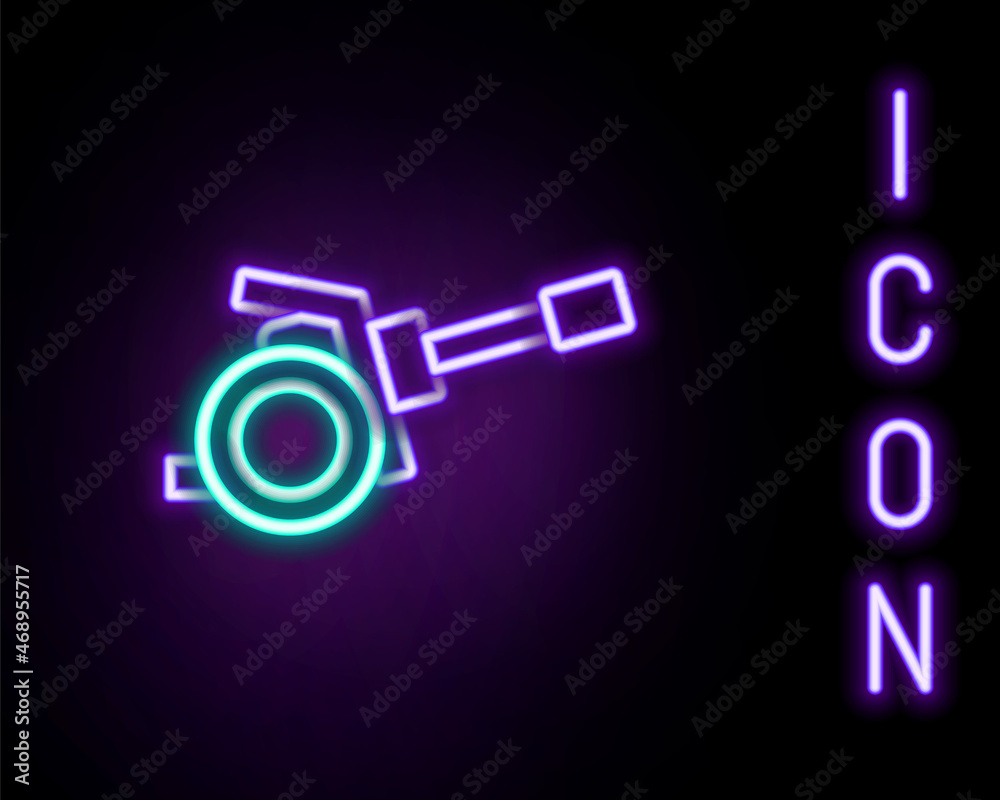 Glowing neon line Howitzer icon isolated on black background. Shooting from a gun. Artillery. Colorful outline concept. Vector Glowing neon line Howitzer icon isolated on black background. Shooting from a gun. Artillery. Colorful outline concept. Vector