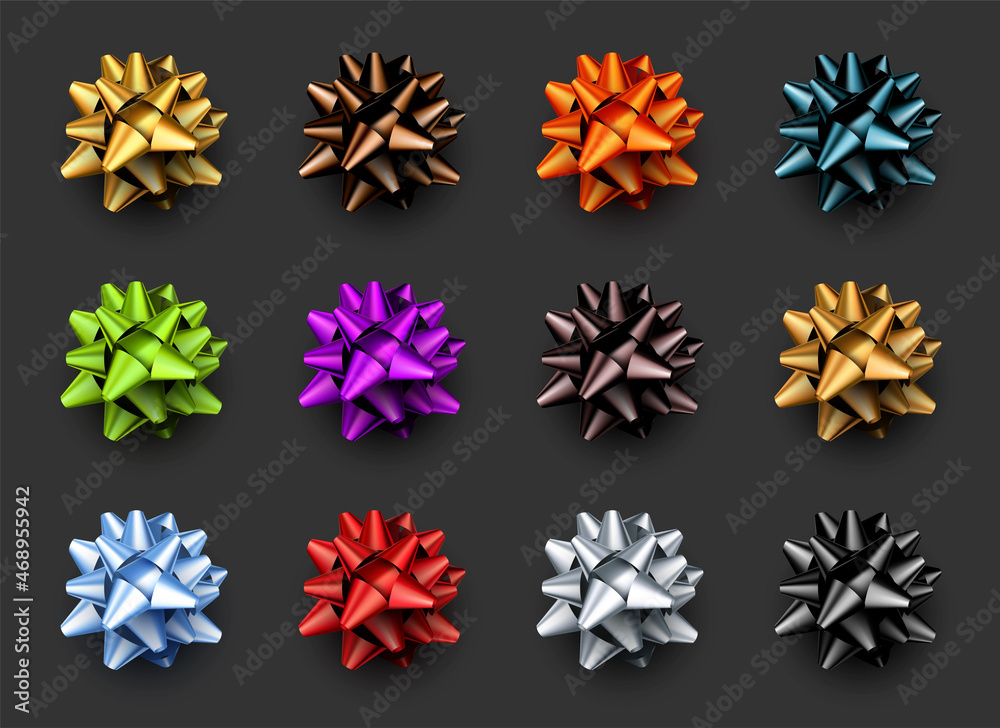 Set of beautiful foil isolated bows on black background. Set of beautiful foil isolated bows on black background.