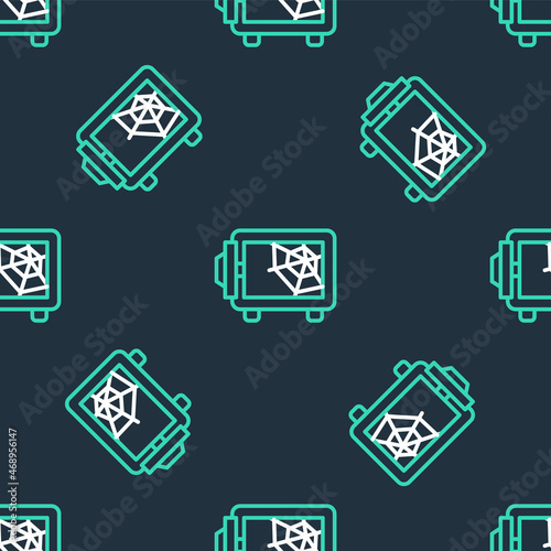 Line Safe icon isolated seamless pattern on black background. The door safe a bank vault with a combination lock. Reliable Data Protection. Vector