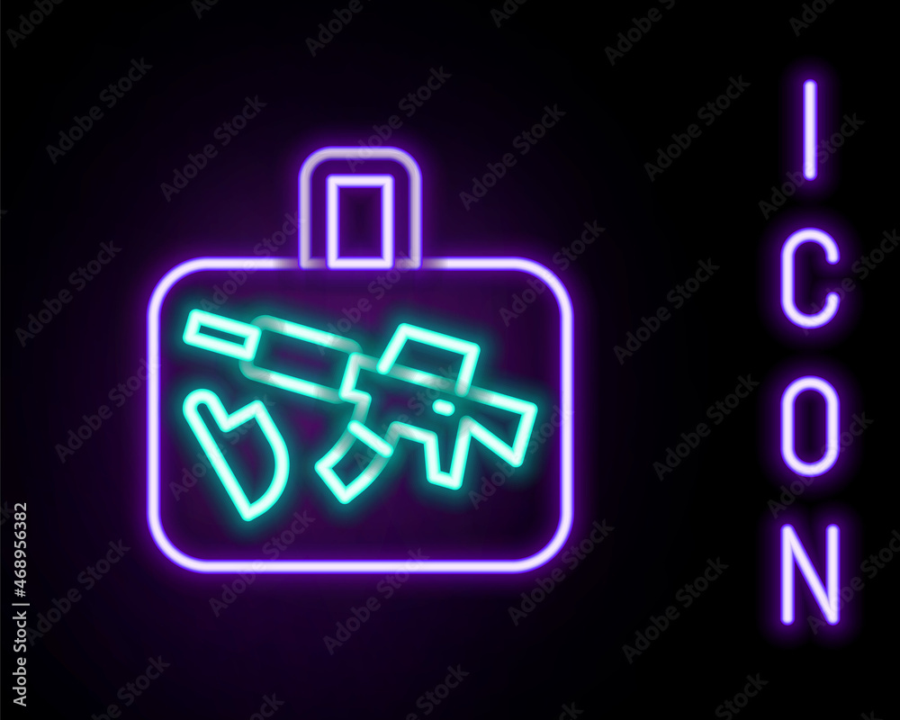 Glowing neon line Suitcase for travel icon isolated on black background. Traveling baggage sign. Travel luggage icon. Colorful outline concept. Vector Glowing neon line Suitcase for travel icon isolated on black background. Traveling baggage sign. Travel luggage icon. Colorful outline concept. Vector