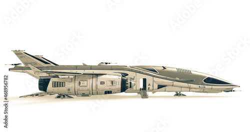 Fototapeta Naklejka Na Ścianę i Meble -  cool spaceship parked on white background long side view