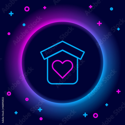 Glowing neon line Shelter for homeless icon isolated on black background. Emergency housing, temporary residence for people, bums and beggars without home. Colorful outline concept. Vector