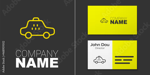 Logotype line Taxi car icon isolated on grey background. Logo design template element. Vector