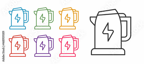 Set line Electric kettle icon isolated on white background. Teapot icon. Set icons colorful. Vector