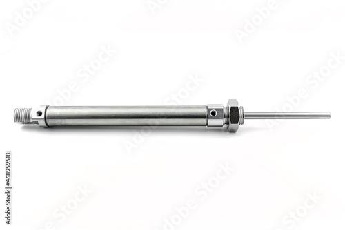 A close up photo of a pneumatic air cylinder with no thread on the end, isolated on a white background.