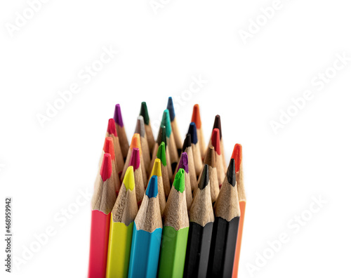 close up of colour pencils isolated on white background