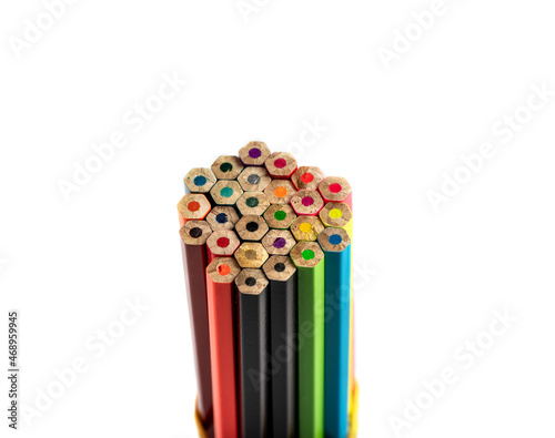 close up of colour pencils isolated on white background