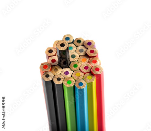 close up of colour pencils isolated on white background