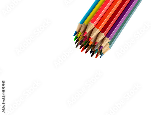 close up of colour pencils isolated on white background