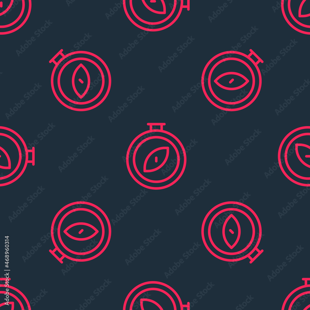 Red line Compass icon isolated seamless pattern on black background. Windrose navigation symbol. Wind rose sign. Vector