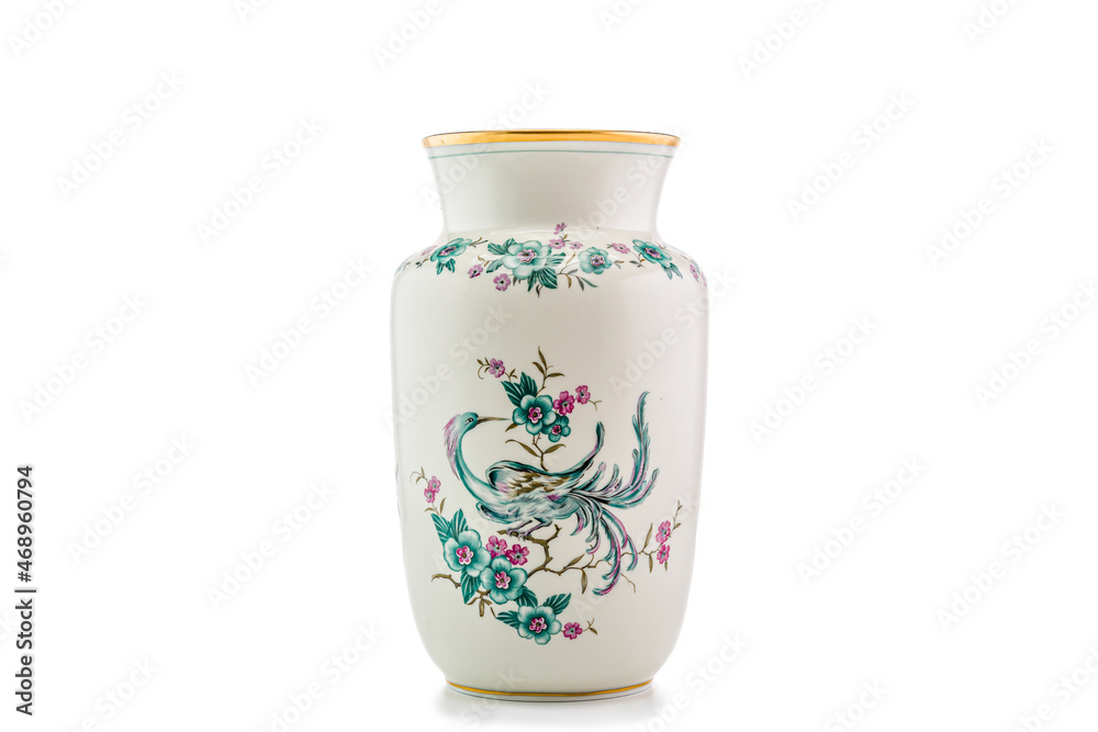 Vase mit Paratisvogel, weiser Hintergrund
