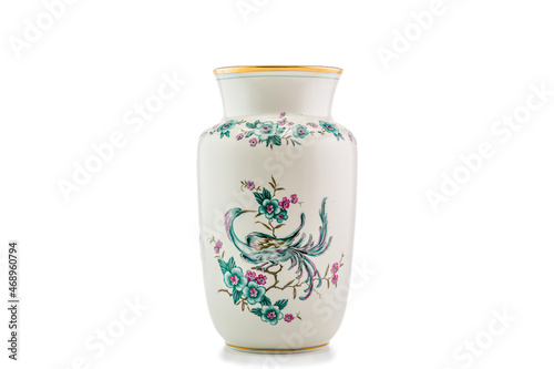 Vase mit Paratisvogel, weiser Hintergrund