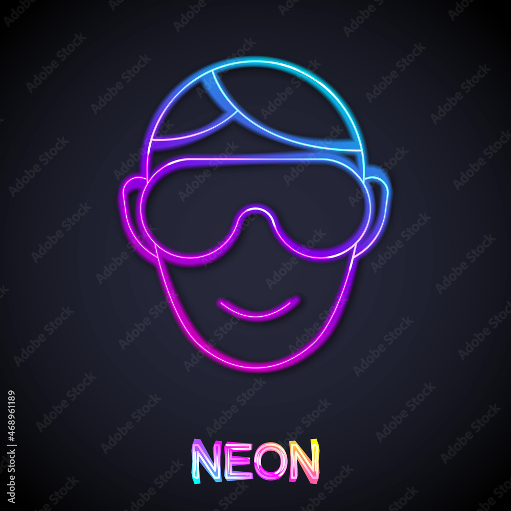 Glowing neon line Eye sleep mask icon isolated on black background. Sleeping mask. Vector Glowing neon line Eye sleep mask icon isolated on black background. Sleeping mask. Vector