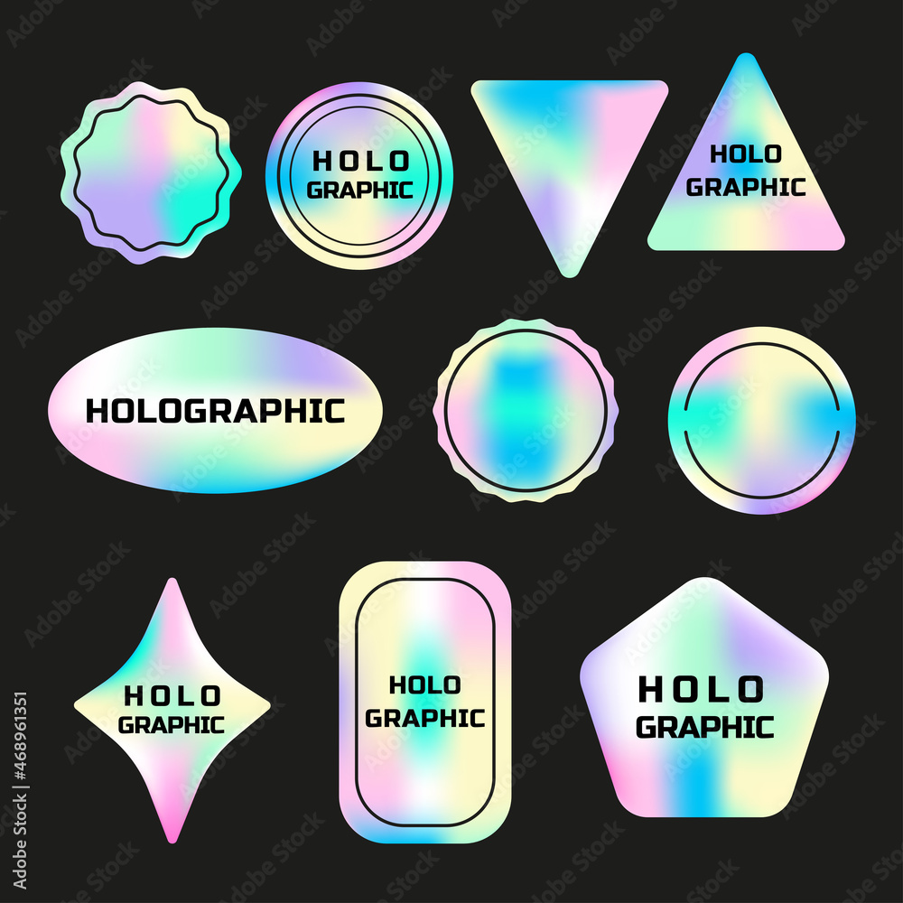 Set of holographic stickers. Hologram labels of different shapes