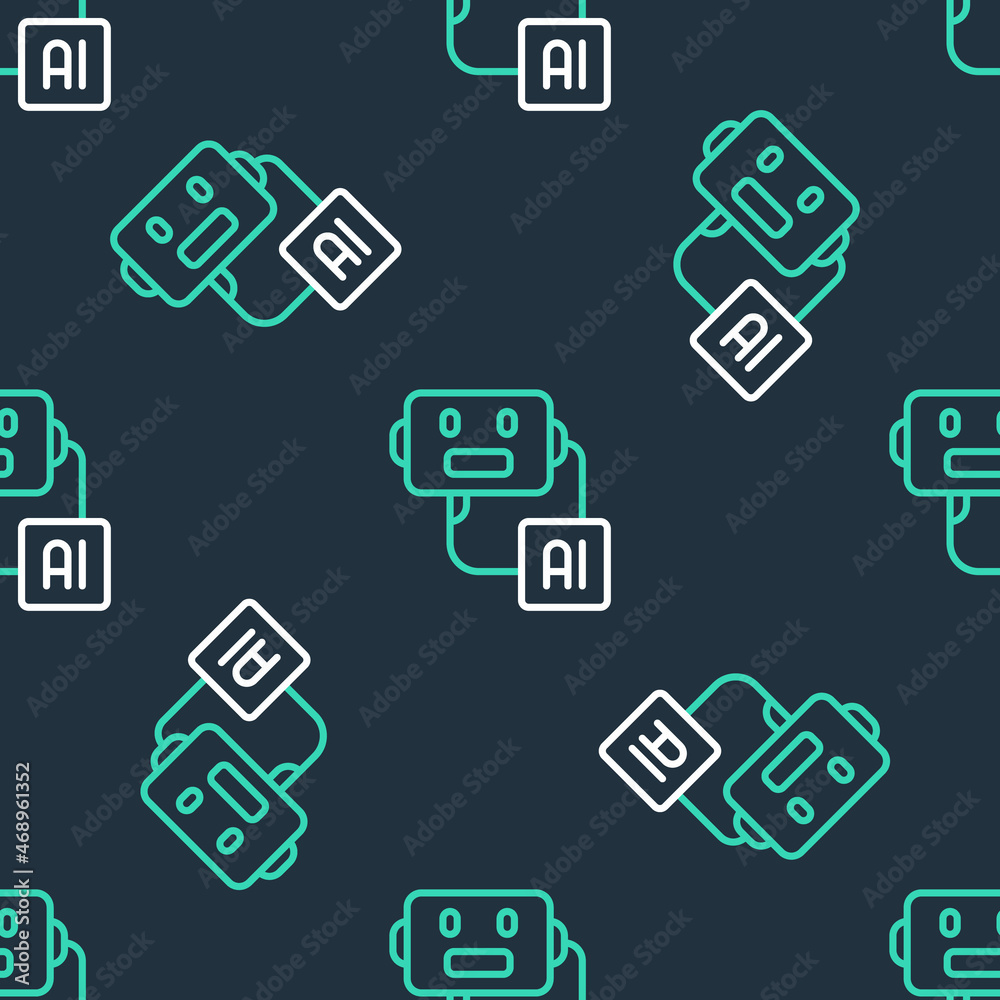 Line Artificial intelligence robot icon isolated seamless pattern on black background. Machine learning, cloud computing. Vector Line Artificial intelligence robot icon isolated seamless pattern on black background. Machine learning, cloud computing. Vector