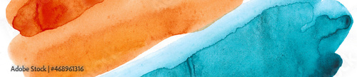 Orange blue green watercolor. Orange teal brush stroke. Modern art background for design. Web banner. Website header. photo