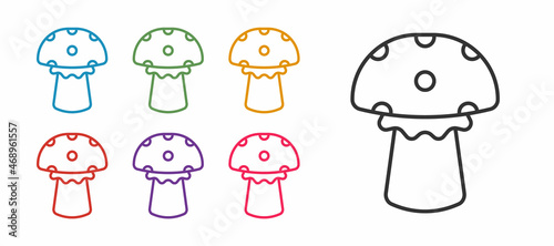 Set line Mushroom icon isolated on white background. Set icons colorful. Vector