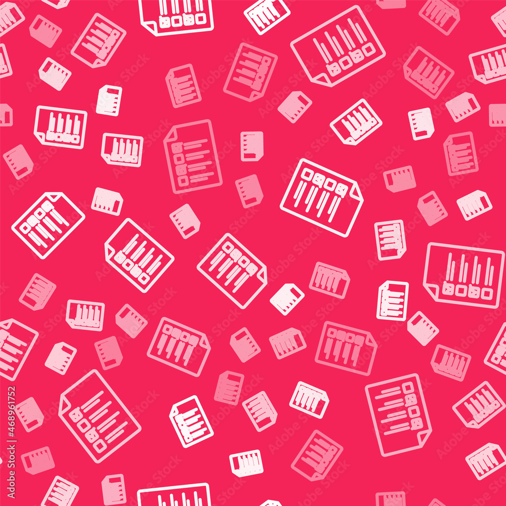 White line Online quiz, test, survey or checklist icon isolated seamless pattern on red background. Exam list. E-education concept. Vector White line Online quiz, test, survey or checklist icon isolated seamless pattern on red background. Exam list. E-education concept. Vector