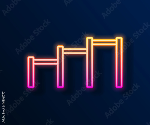 Glowing neon line Sport horizontal bar icon isolated on black background. Vector