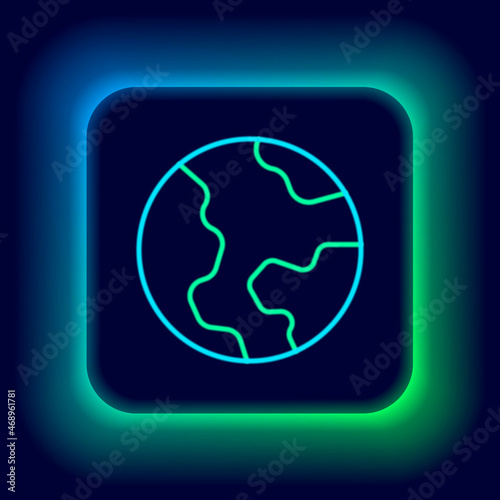 Glowing neon line Earth globe icon isolated on black background. World or Earth sign. Global internet symbol. Geometric shapes. Colorful outline concept. Vector