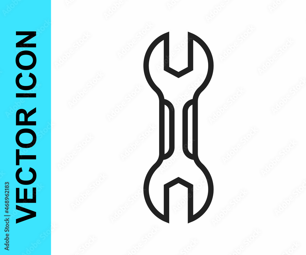 Black line Wrench spanner icon isolated on white background. Spanner repair tool. Service tool symbol. Vector Black line Wrench spanner icon isolated on white background. Spanner repair tool. Service tool symbol. Vector