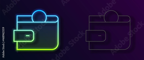 Glowing neon line Wallet icon isolated on black background. Purse icon. Cash savings symbol. Vector