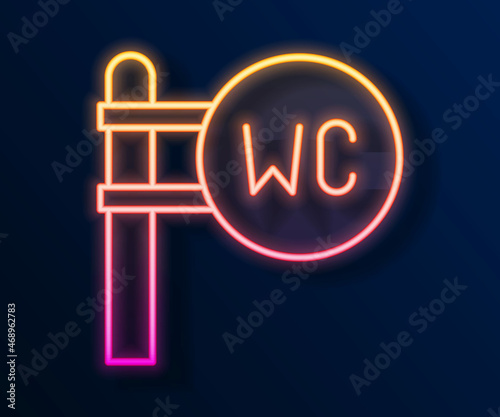Glowing neon line Toilet icon isolated on black background. WC sign. Washroom. Vector