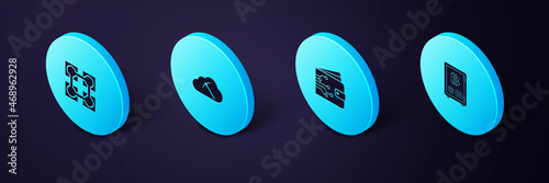 Set Isometric Proof of stake, Cryptocurrency wallet, cloud mining and Blockchain technology icon. Vector