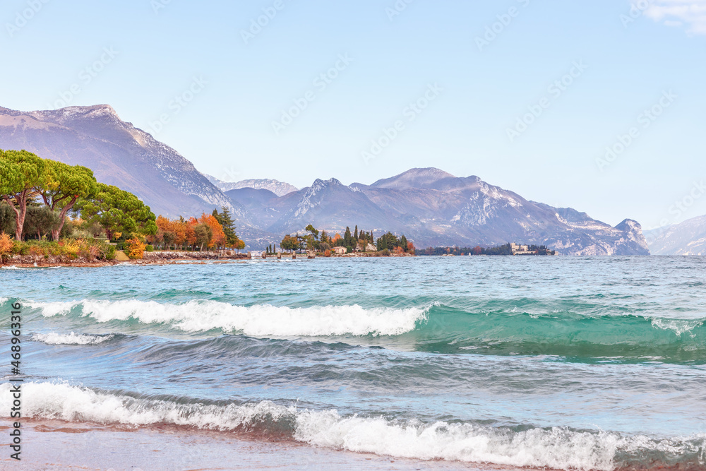 Autumn landscape of Lake Garda with view of Little Rabit Island Autumn landscape of Lake Garda with view of Little Rabit Island