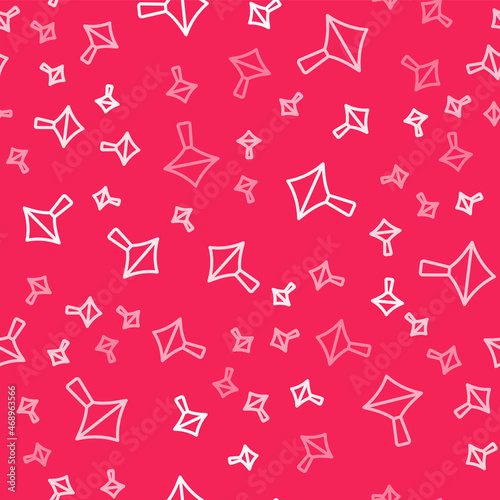 White line Whirligig toy icon isolated seamless pattern on red background. Vector
