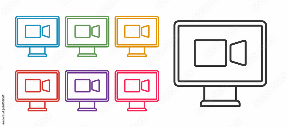 Set line Video chat conference icon isolated on white background. Online meeting work form home. Remote project management. Set icons colorful. Vector Set line Video chat conference icon isolated on white background. Online meeting work form home. Remote project management. Set icons colorful. Vector