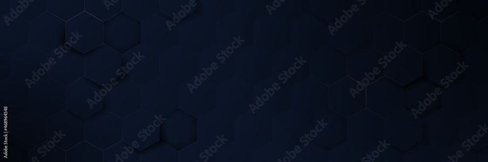 Abstract dark blue hexagon background. Futuristic technology digital hi tech concept background. Banner, posters, cards, headers, website