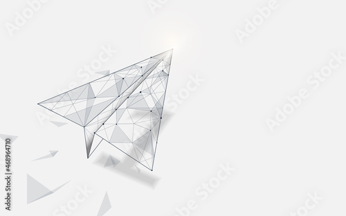 Paper airplanes flying from lines, triangles and particle style design. Illustration vector