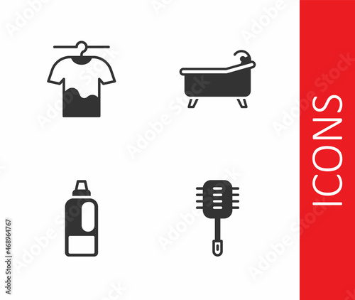 Set Toilet brush, Drying clothes, Bottle for detergent and Bathtub icon. Vector