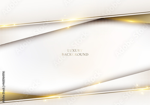 3D modern luxury template design white stripes and golden glitter line light sparking on clean background