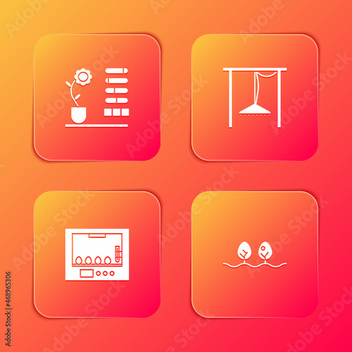 Set Flower status, Automatic irrigation sprinklers, Incubator for eggs and Plant icon. Vector