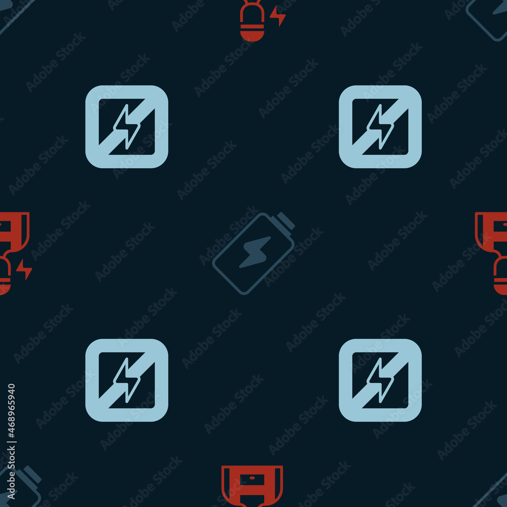 Set Electrician, Battery charge and No lightning on seamless pattern. Vector Set Electrician, Battery charge and No lightning on seamless pattern. Vector