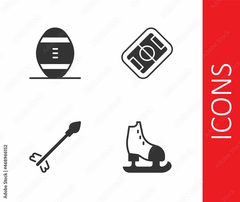 Fototapeta premium Set Skates, American Football ball, Medieval arrows and field icon. Vector