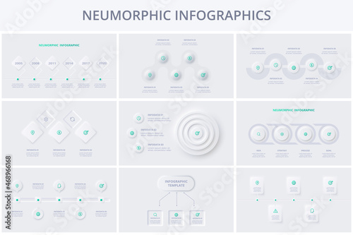 Set neumorphic flow chart infographic. Creative concept for infographic with steps, options, parts or processes. photo