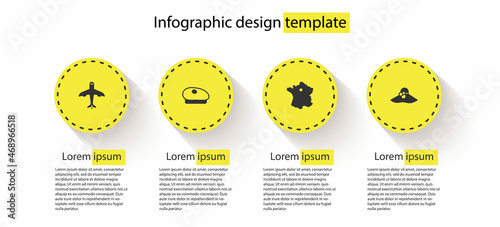 Set Plane, French beret, Map of France and Elegant women hat. Business infographic template. Vector